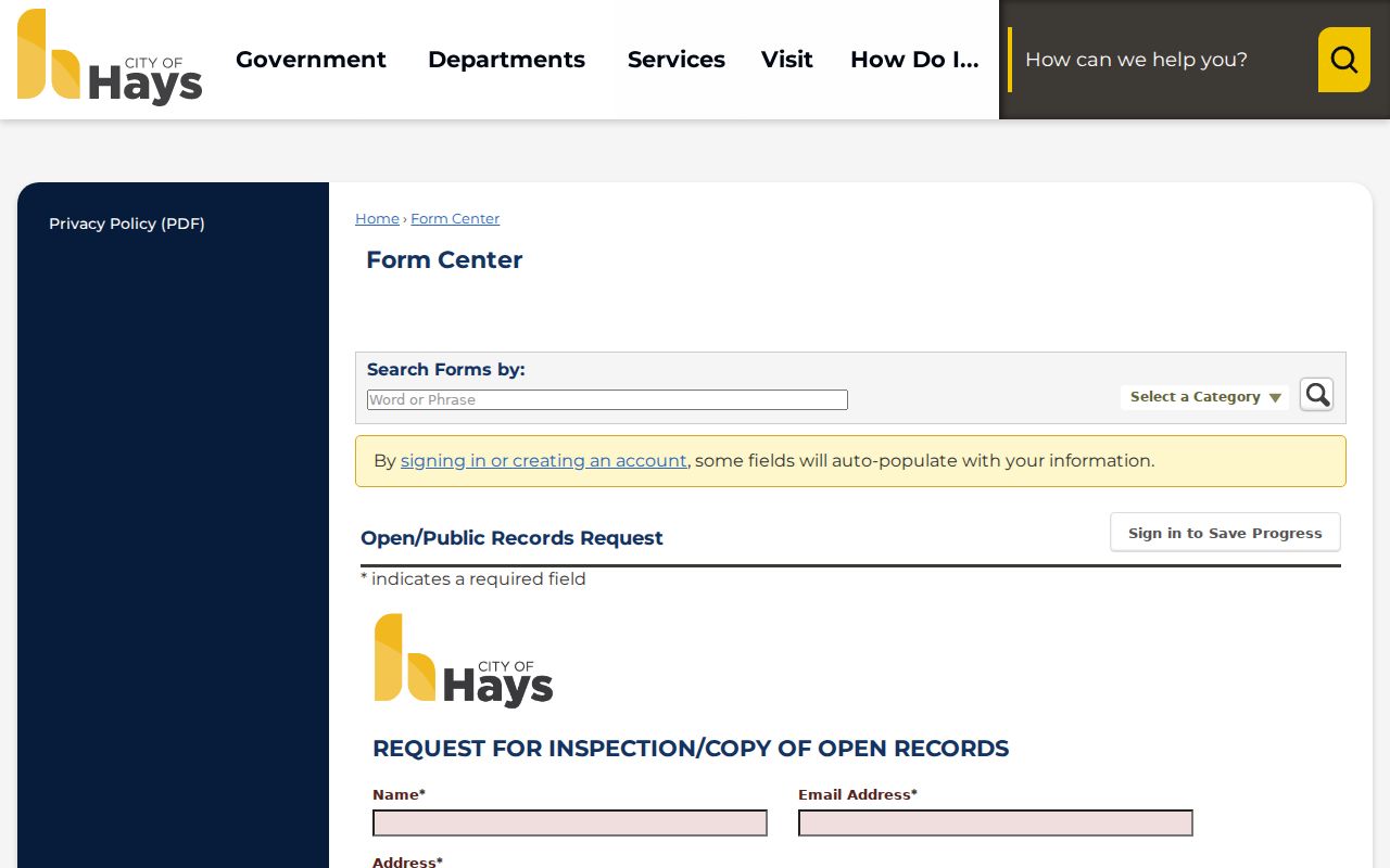 Hays open public records request form