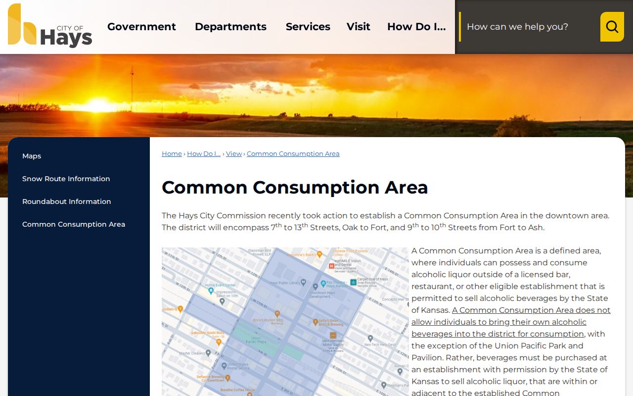 City of Hays downtown boundary page used as a civic geography example