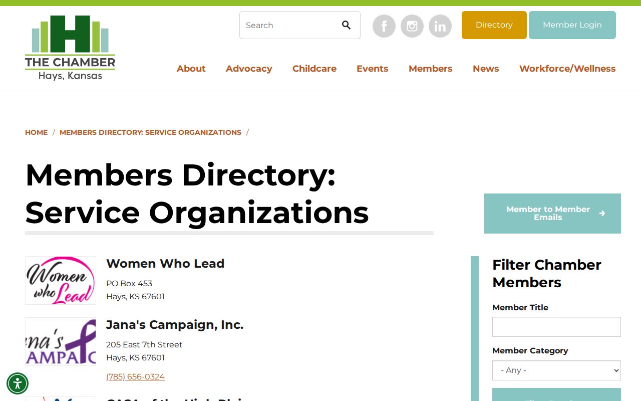 Hays service organizations directory for local civic contacts