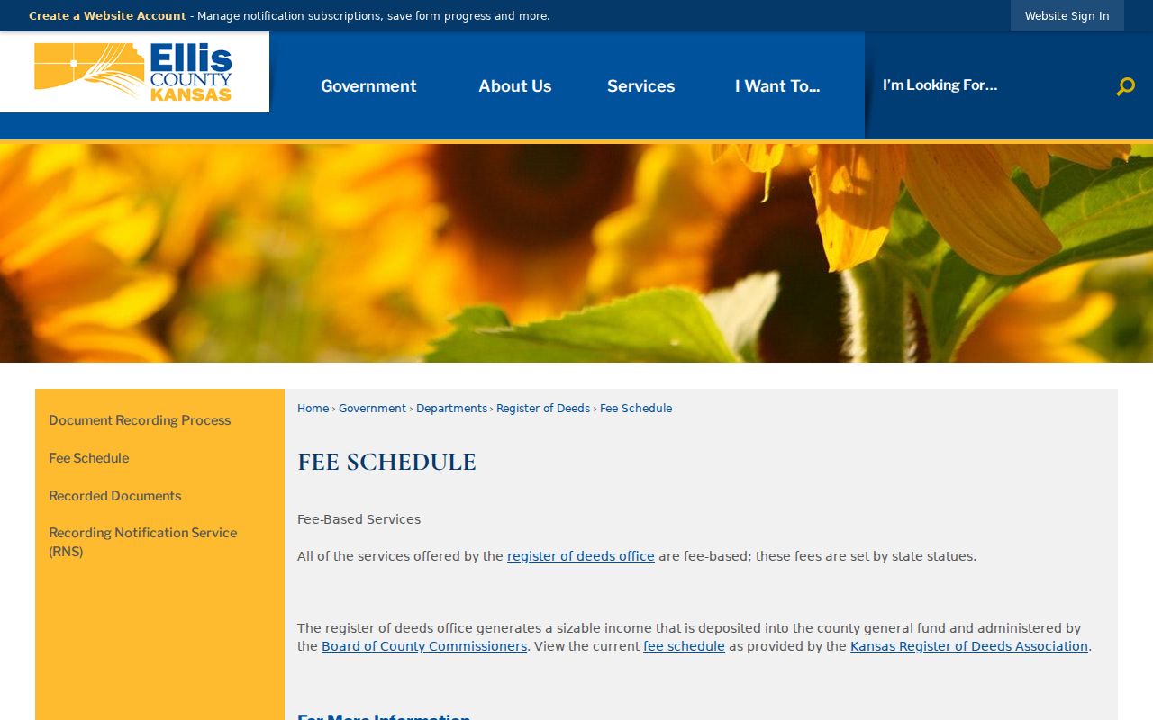 Ellis County fee schedule for Hays deed and address-history requests