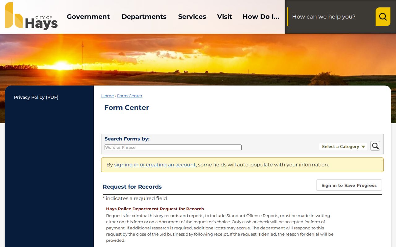 Hays Police public records request form fields
